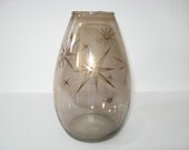 Atomic Mid-Century Modern Smoke Glass Vase - Retro Gold Starburst