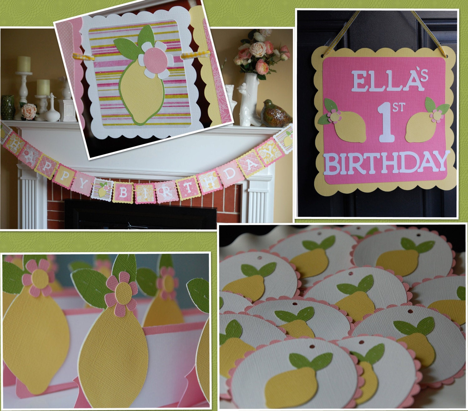 Pink Lemonade Party Package, Happy Birthday Banner, Door Sign, Food Labels, Tags, Pink Lemonade Birthday Il_170x135