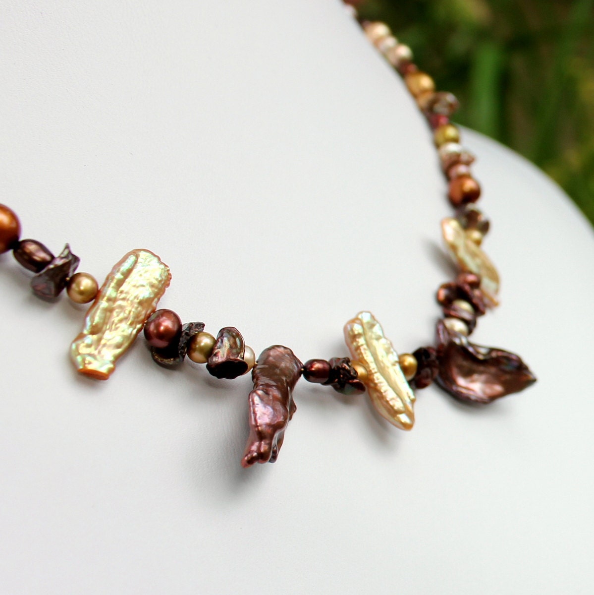 Brown Pearl Necklace - Freshwater Biwa and Stick Pearls in Earth Tones - Adjustable length