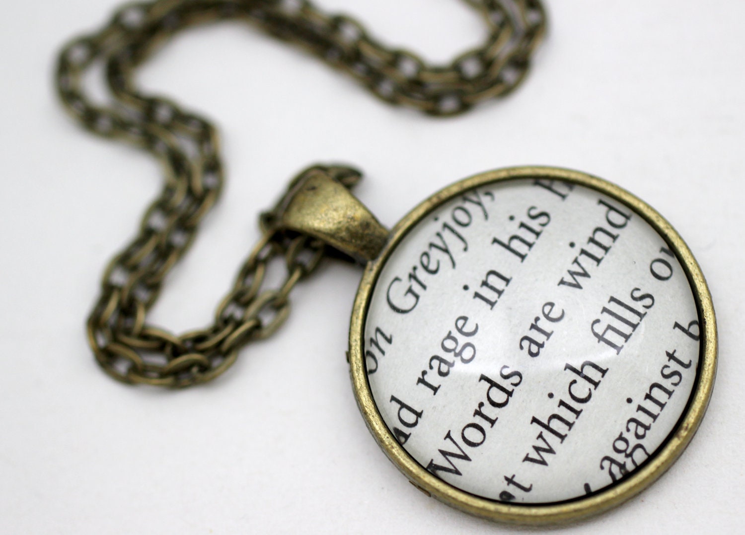 Game of Thrones, Lannister 'Words are Wind' Quote Book Page Necklace