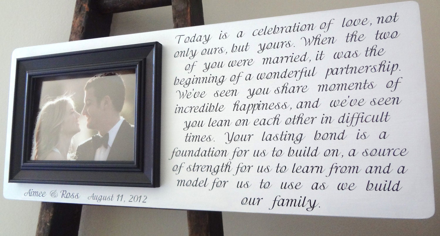 Wedding Frame Personalized Parents of the Bride & Groom Grandparents Gift  9 x 22 Custom  Picture  Anniversary Shower Quote Lyrics Poem Vows