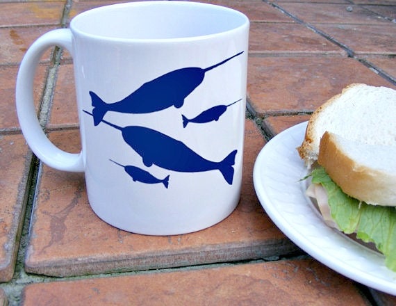 Narwhal Coffee Mug Nautical Novelty gift, Ceramic Coffee cup