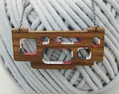 Geometric Necklace Modern Walnut Wood Pendant