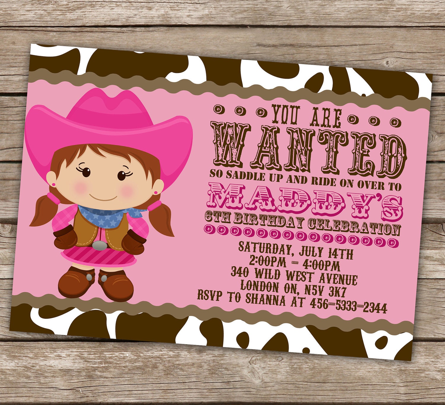 Printable Cowgirl Invitation and Cupcake Topper Set