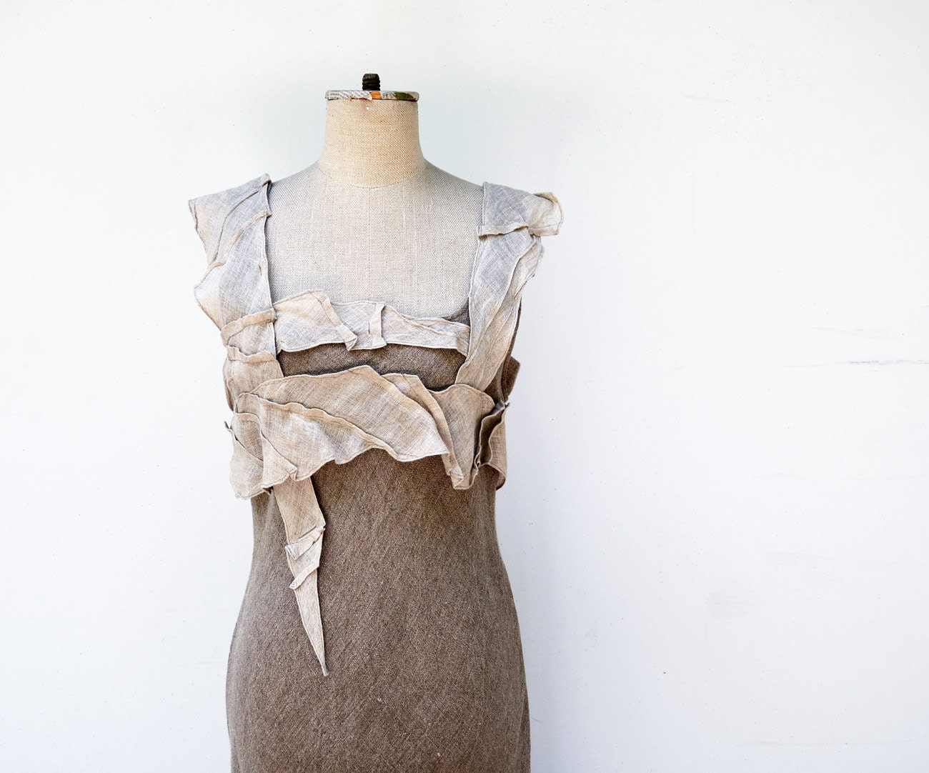 Long 100% linen dress by ZOJKA, S size,OOAK woman unique fashion design,eco friendly look,asymmetrical, organic naural colour, - ZOJKAshop