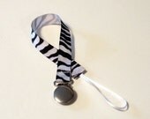 Pacifier Clip Pacifier Holder  Black Zebra Ribbon