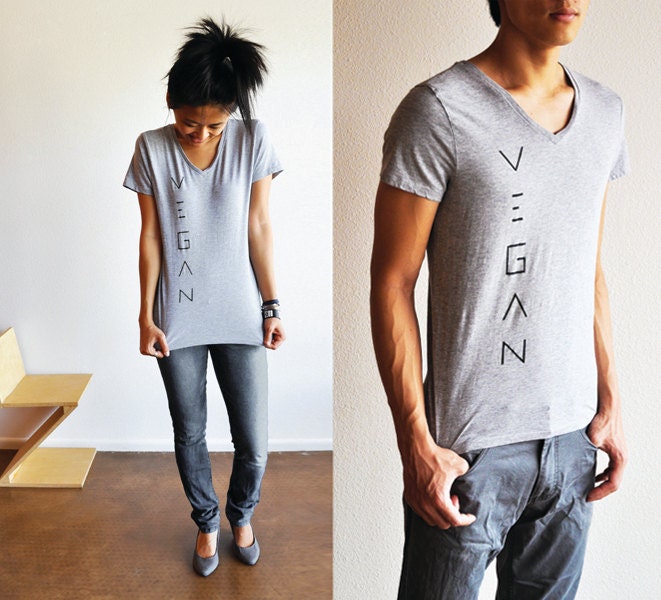 Vegan Clothing: Unisex V-Neck Grey Shirt (Size S )