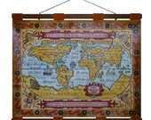 ANTIQUE WORLD 1587 Map- Hand Burned Leather Wall Hanging -24x18 in.