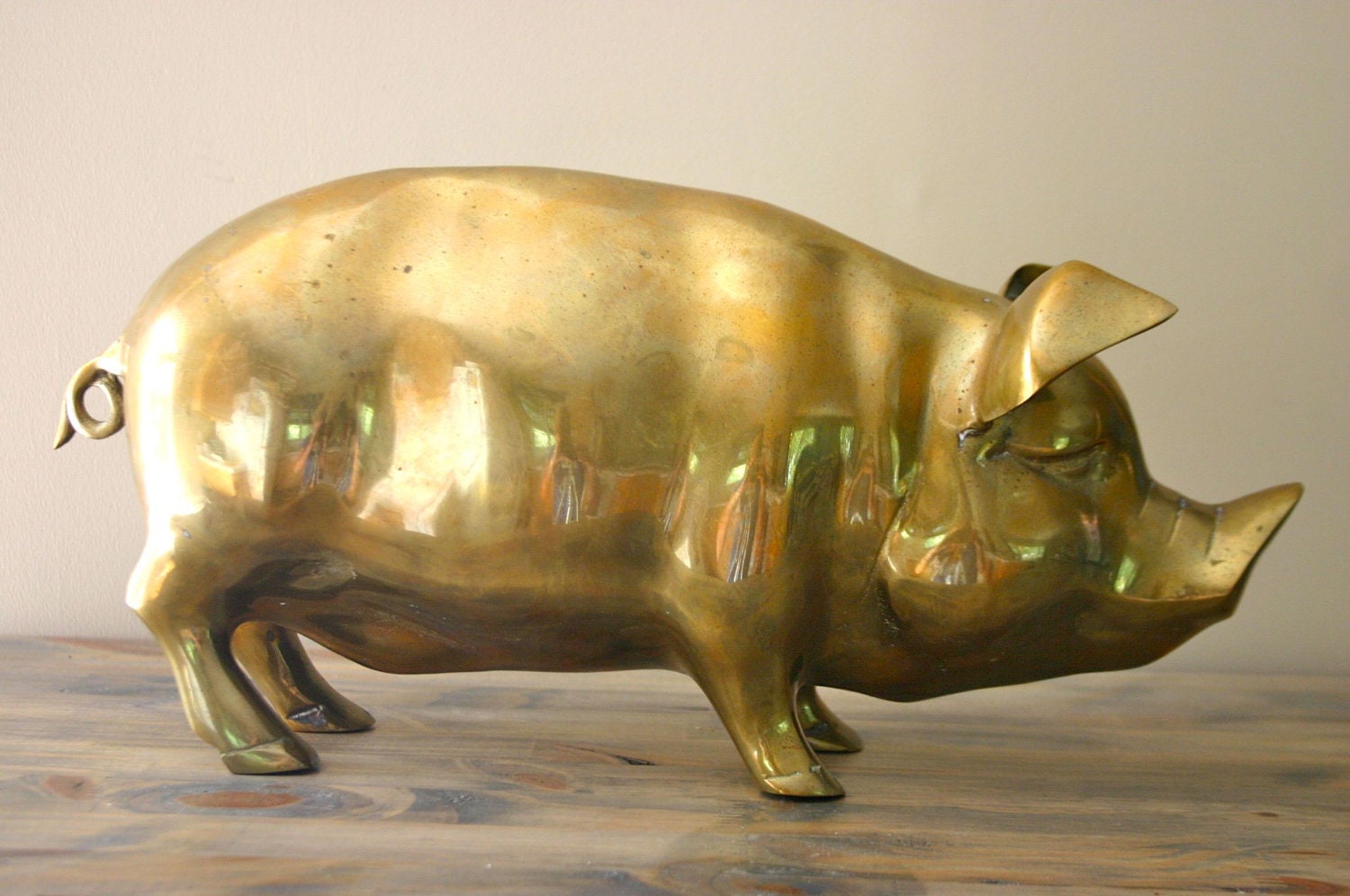 Large Solid Brass Pig