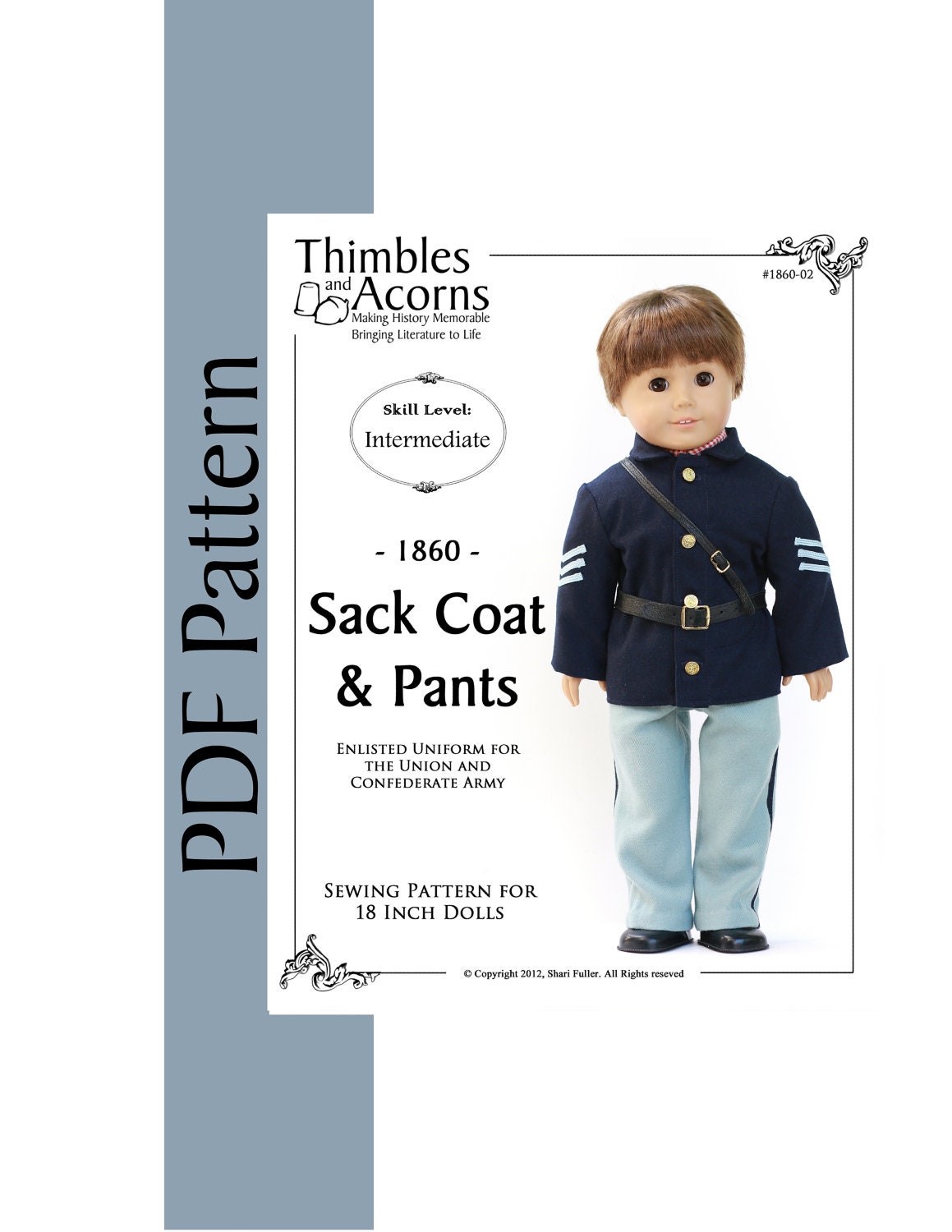 PDF Pattern for 1860s Sack Coat and Pants - Civil War Uniform for 18 inch "American Boy" Doll - Union or Confederate