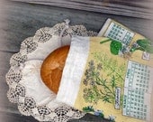 Yellow Green Herb Herbal Rustic Bread Bag made from a Vintage 1982 Linen Cloth Calendar