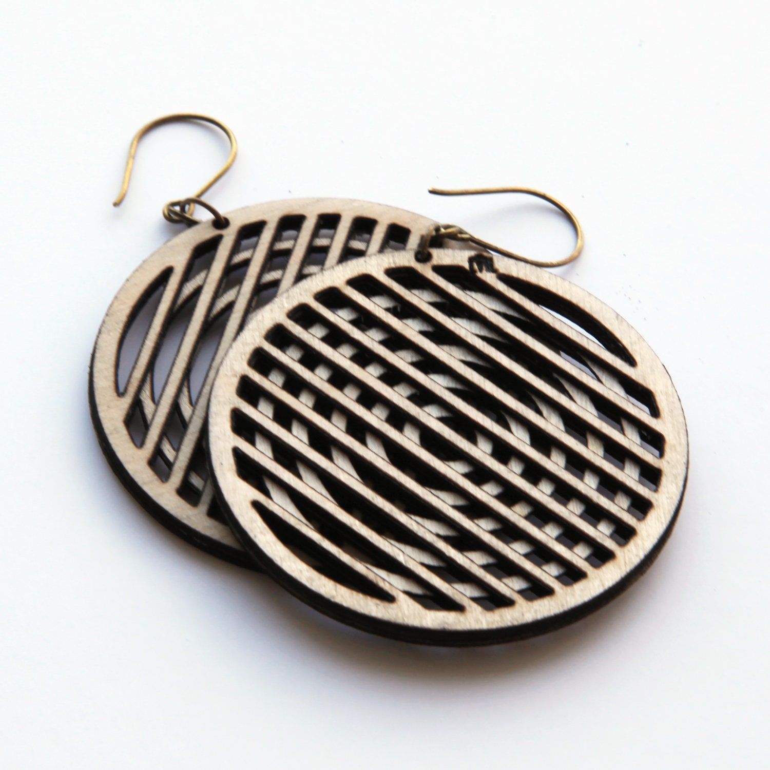 Large Statement Lines and Circles Lightweight Earrings - Geometric Patterns with Handcrafted Wood (0022)