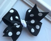 Black with White Polka Dots Classic Hair Bow