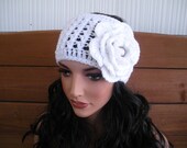 Crochet Headband Womens Fashion Hair Accessories Wide Headwrap in with Crochet flower by creationsbyellyn