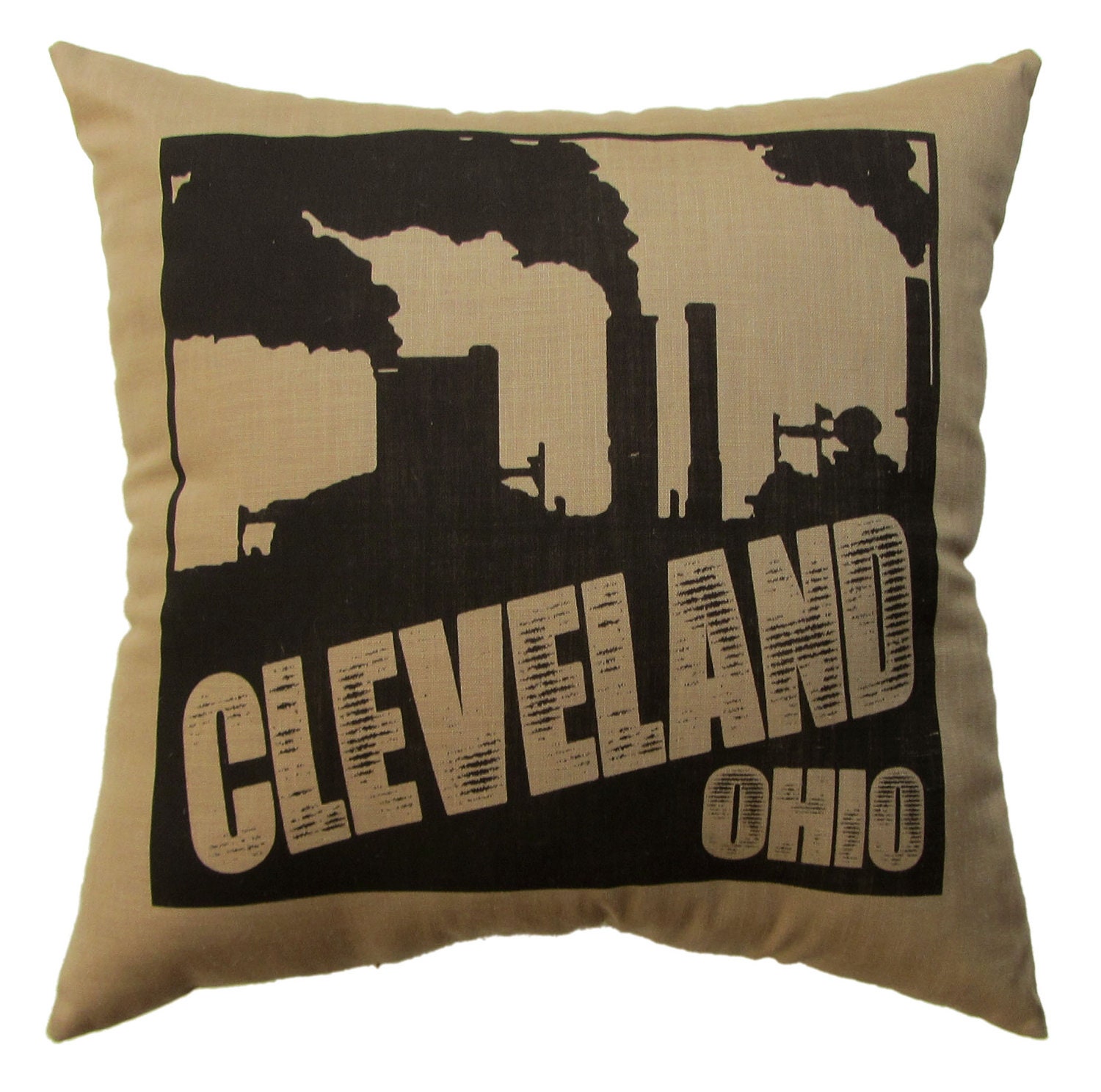 Cleveland Smokestacks Khaki Throw Pillow - 14'' x 14'