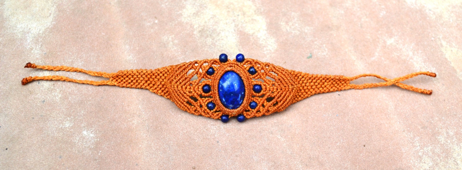 Isis/ Macrame Bracelet/ Blue Gemstone/ Macrame Jewelry/ Micromacrame/ Blue and Orange/ Peruvian Jewelry