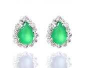 Tropical Green Crystal Teardrop Silver Plated Earrings