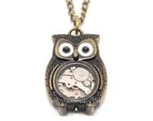Steampunk Owl Necklace, Vintage Mechanical Watch Movement, Steampunk Watch Parts Jewelry