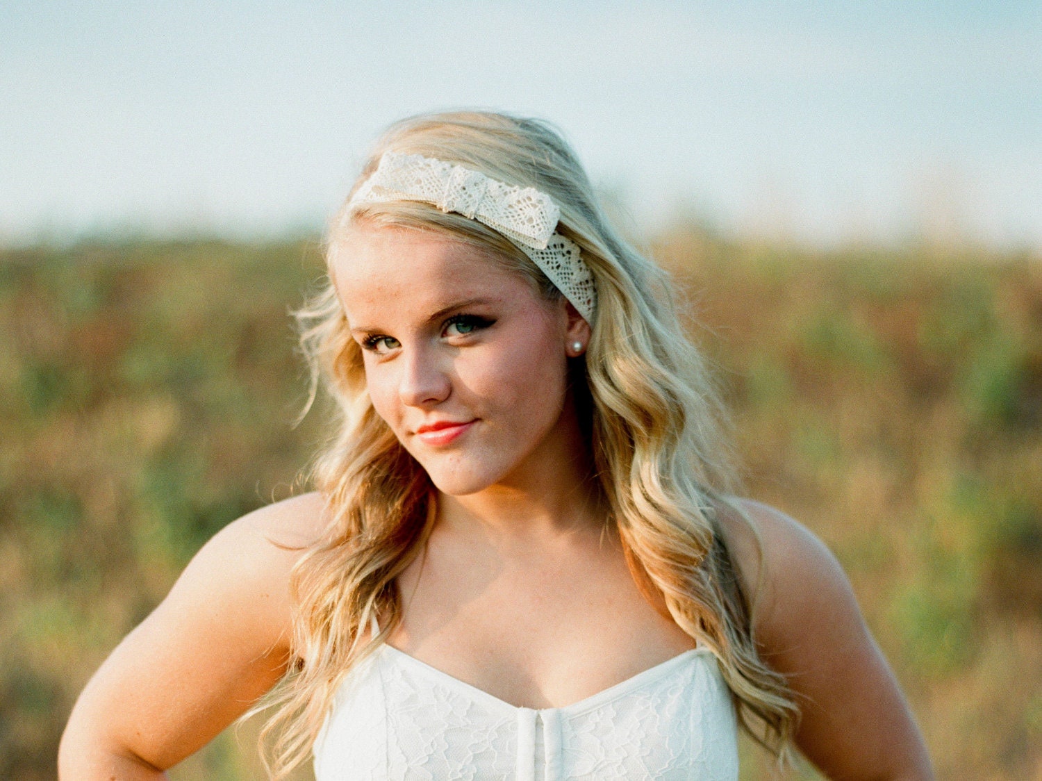 Lace Bow Headband - Ivory Lace Headband - Country Shabby Chic Hair Accessories