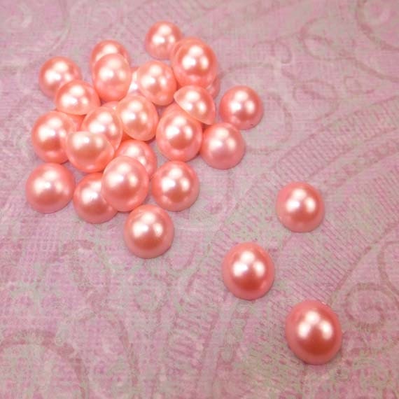 100 Pieces lot - 9mm Pink Pearlized Vintage Style Acrylic Flat Back Round Bead Appliques - iphone 4, 5 Deco - KarPenaEnterprises