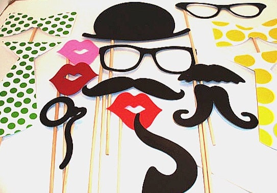 Wedding Photo booth Props - Photo Props - Wedding Photo props - Set of 15 - Yellow and Green Hipster  Set