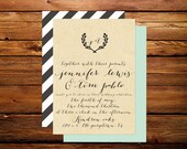 Whimsical Rustic Calligraphy Wedding Invitation with Wreath