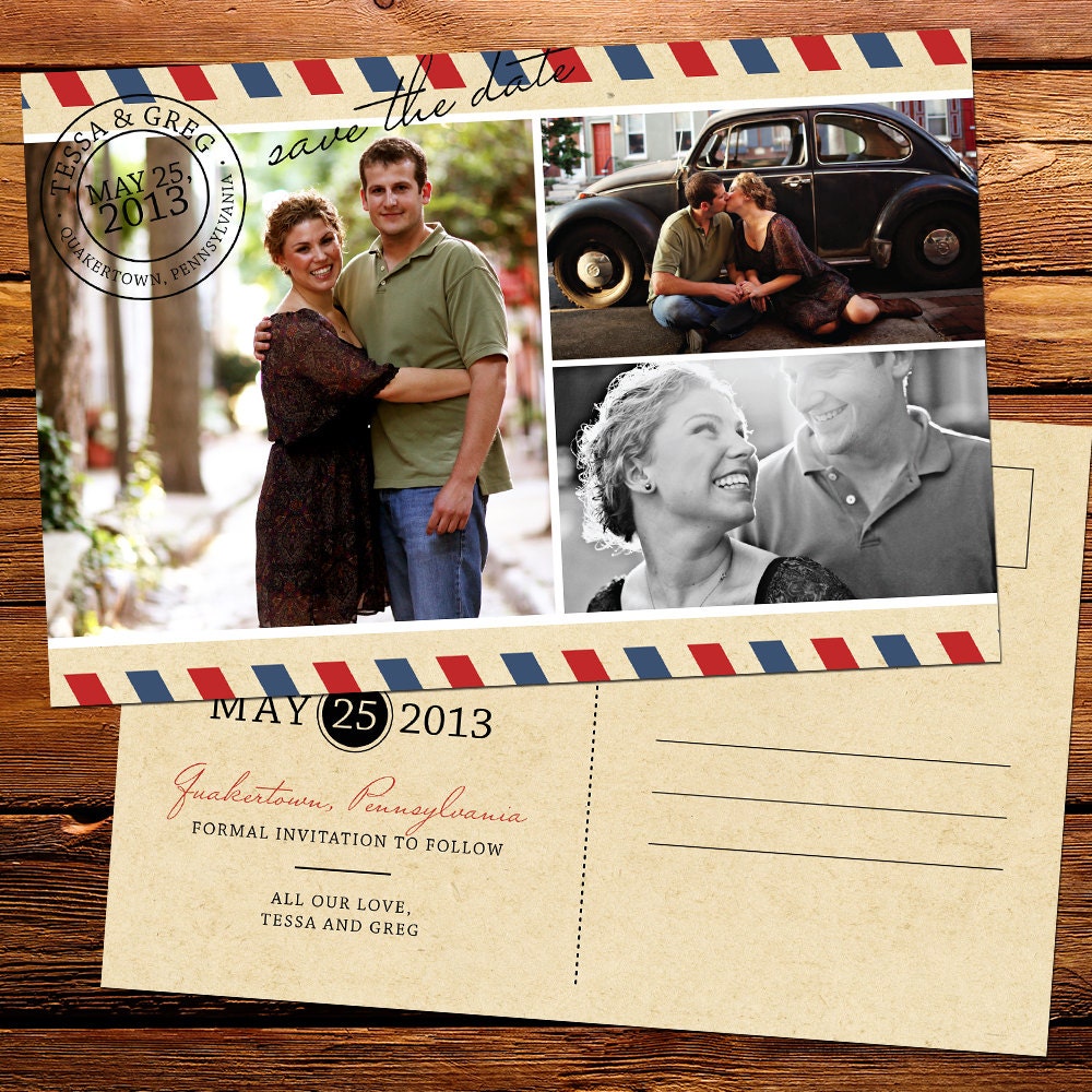 Travel Themed 3 Photo Postcard Save the Date