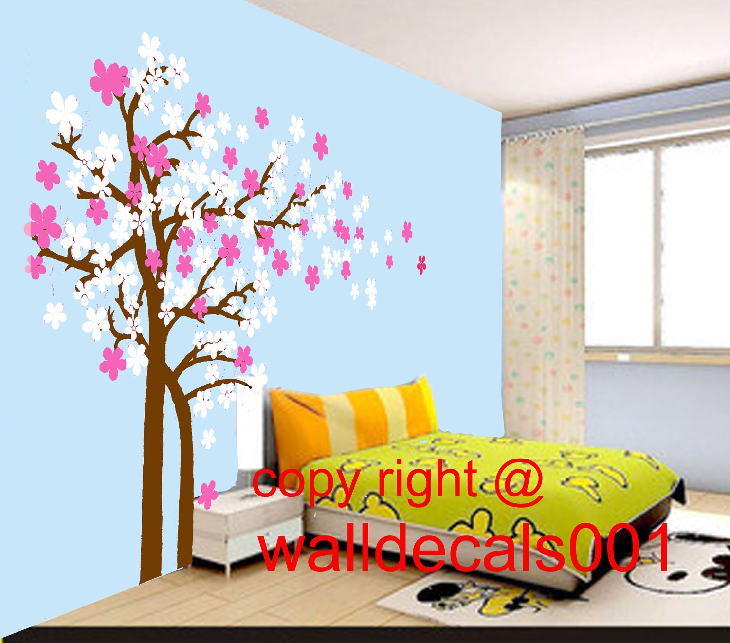 Kids Wall decal tree decals cherry blossom decals baby nursery room decor girl wall decor wall art - Trailing Cherry Blossom Tree