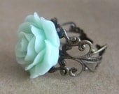 Rose Ring Flower Ring Floral Ring Mint Green Wedding Bridesmaids Bridal Jewelry Gift