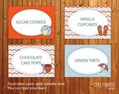 Beach Party / Pool Party - PRINTABLE Food Labels / Place cards, summer sun flipflops orange blue chevron diy pdf