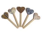 Blue Brown Green Hearts Cupcake Picks Rustic Wedding Tea Party x 12 - noolys