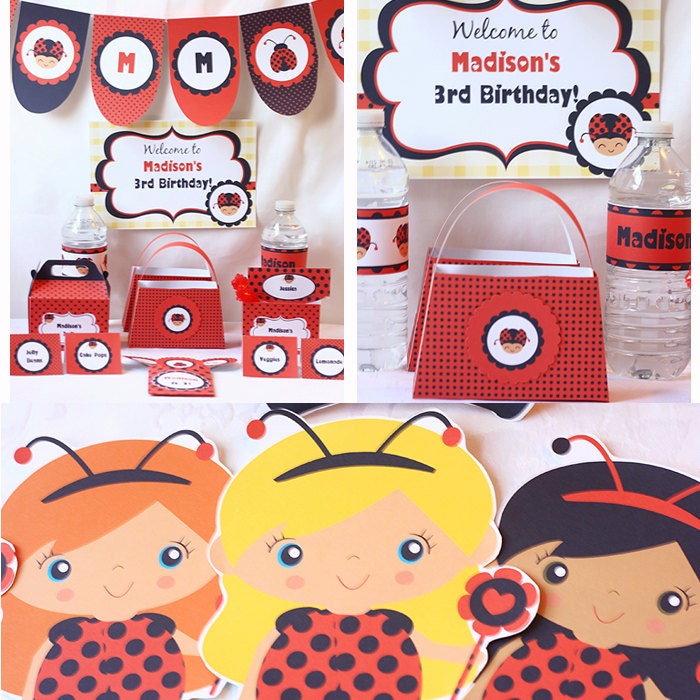 Instant Download Little Ladybug Party Birthday Baby Shower Printable Party Kit with editable Text for you to personalize