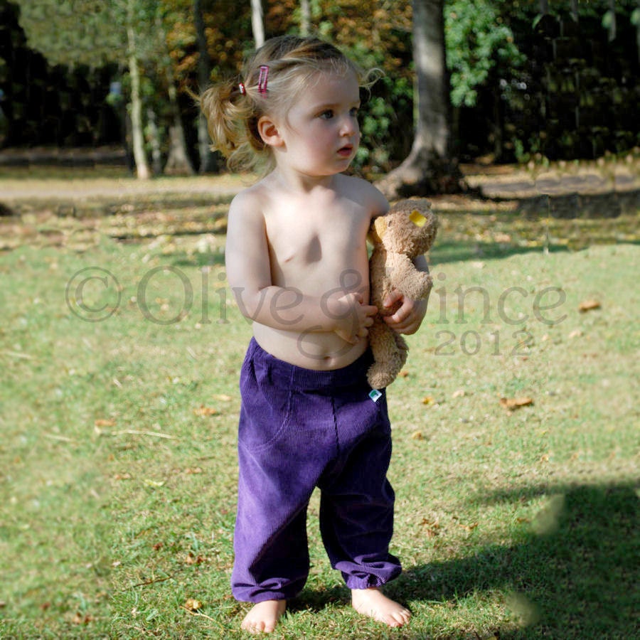 SALE Girls purple toddler pants plum corduroy trousers baby clothing adjustable waist funky violet indigo cotton cords size 18-24 months