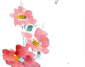 Sale Handpainted Greeting Cards, Set of 10, Red flowers, Thank you, Original Watercolor Art, Teacher's gift