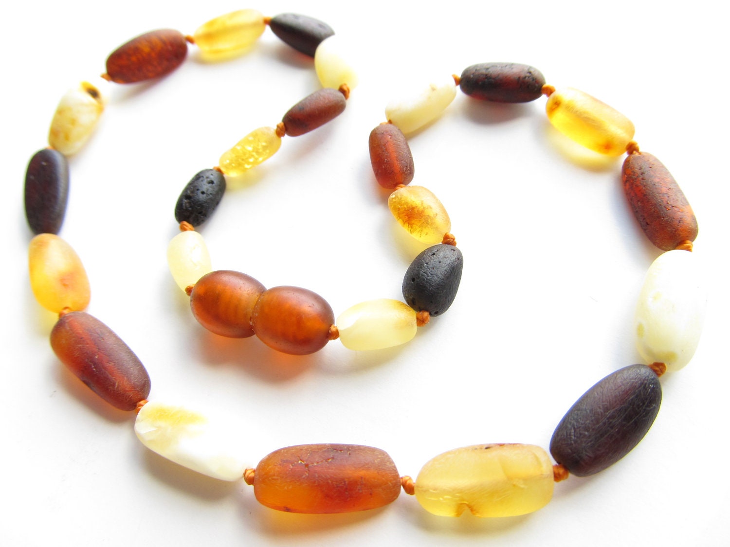 Raw Unpolished Baltic Amber Baby Teething Necklace Multicolor Olive Beads