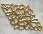 Raw Brass Filigree Vintage Style Diamond Stamping Wrap 45mm x 25mm- 4pcs