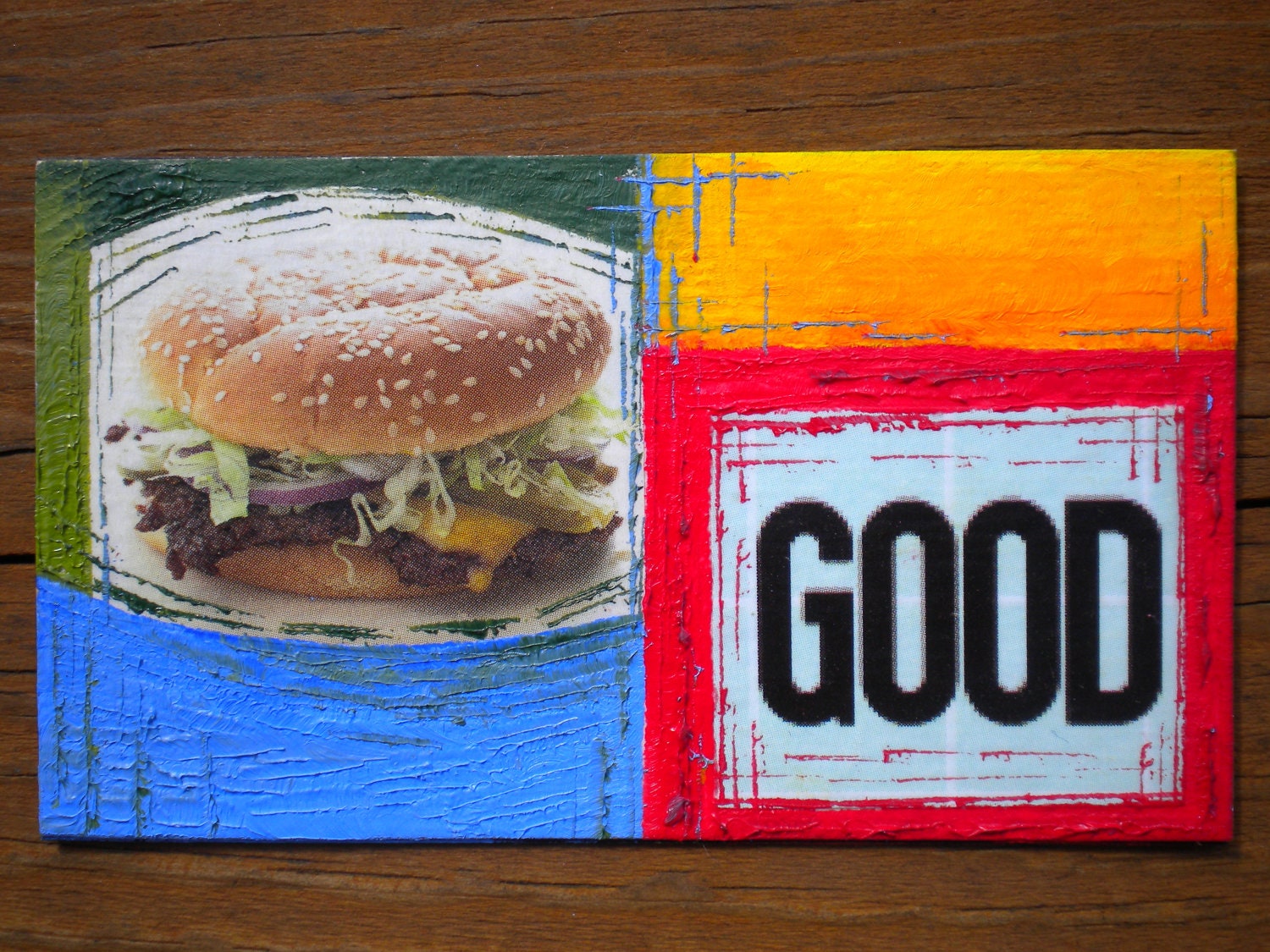 I Heart Burgers - Oil Handpainted Magnet ACEO (Free US Shipping)