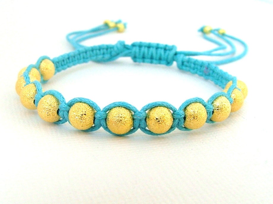 Beaded Stardust Adjustable Macrame Bracelet in Gold & Turquiose