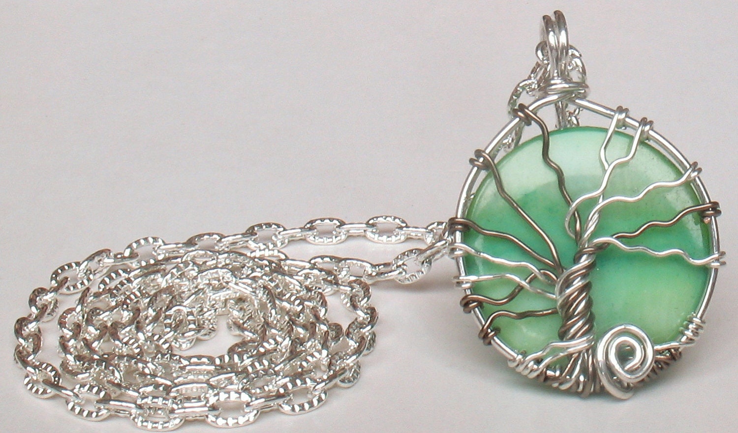 Tree Of Life Mixed metal wire wrapped Green shell bead Pendant Sterling silver REAL SILVER 925