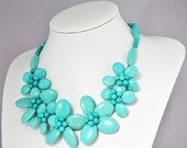 Chunky Turquoise Necklace,Flower Turquoise Necklace,Statement Necklace - 19.3 Inches Bluish Green Turquoise Necklace(FN0498)