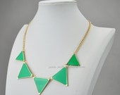 Triangle Bib Necklace,Bubble necklace, Green Necklace, Green Resin Necklace,Statement necklace (FN0568 - Green)