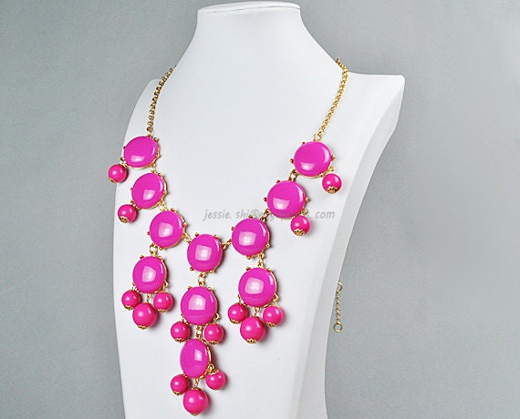 Rosy Bubble Necklace, Rosy PInk Color Necklace, Statement Necklace (FN0508-M-Rosy)