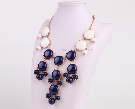 White and Deep Blue Bib Necklace, Colorful  Bubble Necklace, Bubble Colorful Necklace (FN0526)