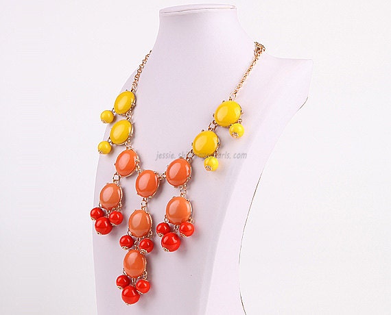 Mix Color Bubble  Necklace, Chunky Bubble Necklace, Colorful Bubble Necklace (FN0508-Yellow&Cinnamon)