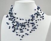 Pearl Necklace,Statement Necklace, Chunky Necklace,Wedding Necklace,Bubble necklace (FN0132-Royal Blue)