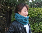 The Audrey Chunky Cowl, Infinity Scarf, Cowl Snood Scarf in Teal Blue handmade in a Wool blend - READY TO SHIP