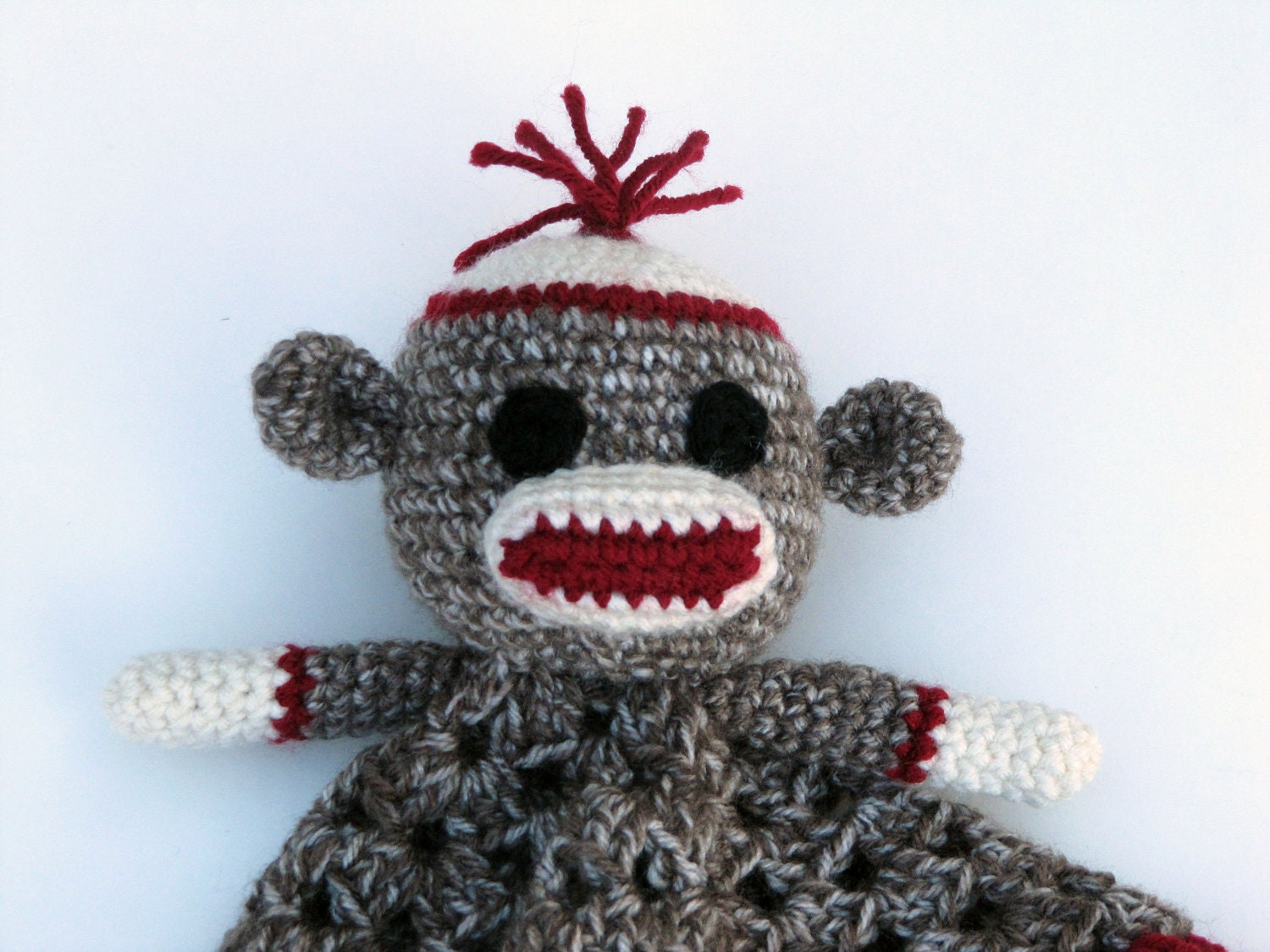 Sock Monkey Lovey - CROCHET PATTERN instant download  - blankey, blankie, security blanket