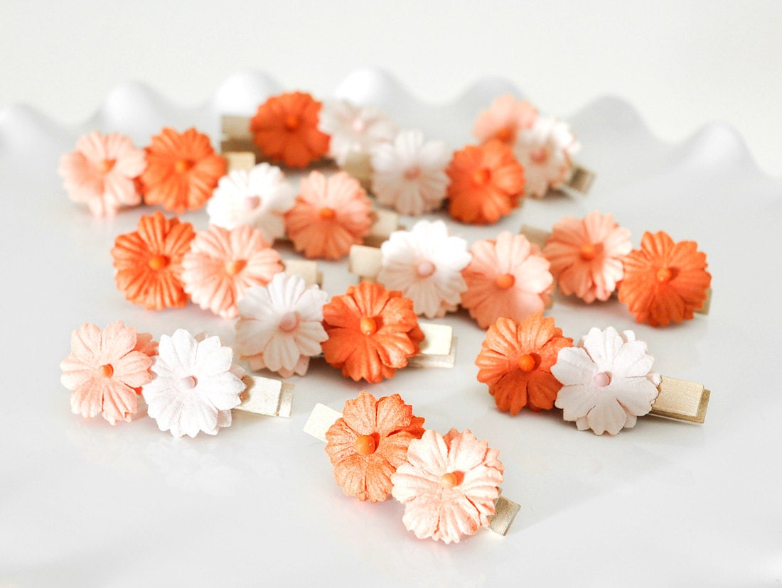 Peach Flower Clips for Spring Weddings Birthday Party Shower Decorations Cupcake Toppers Guest Favor Place Card Holders Wish Clips Set of 12