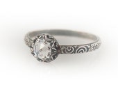 Classic Rose Cut CZ Ring - Rose Cut Clear Cubic Zirconia Sterling Silver Pattern Ring - Custom created in your size