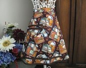 Snappy Half Apron Dark Brown Coffee Bean Print with Pocket Kitchen Accessories